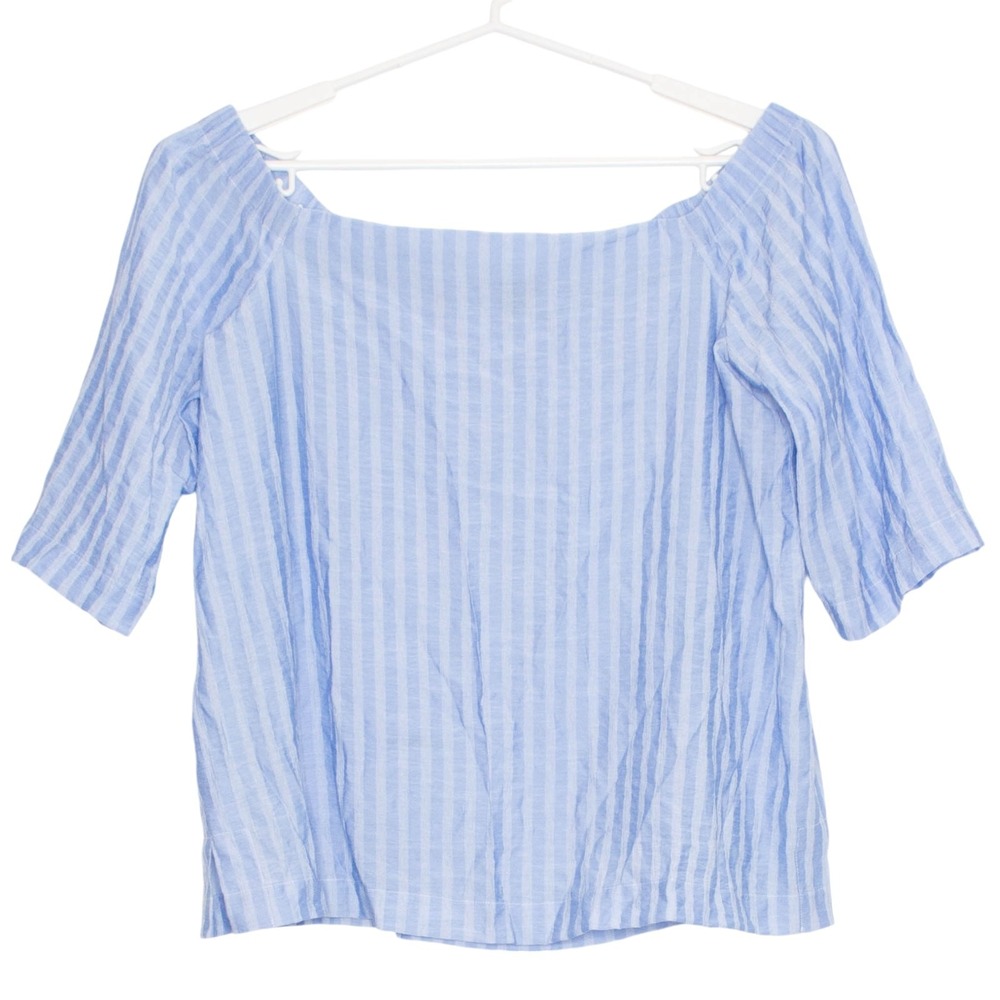 Ann Taylor Womens Top Off Shoulder Boxy Lightweight Stripe Blue Size Large